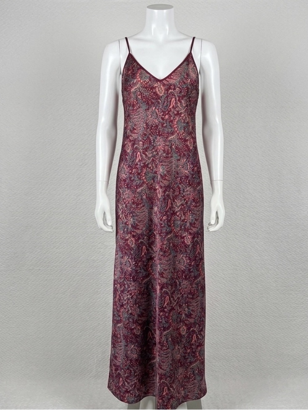 Vintage Versailles Satin Paisley Maxi Chemise Nightgown Slip Dress Burgundy M - Picture 9 of 9